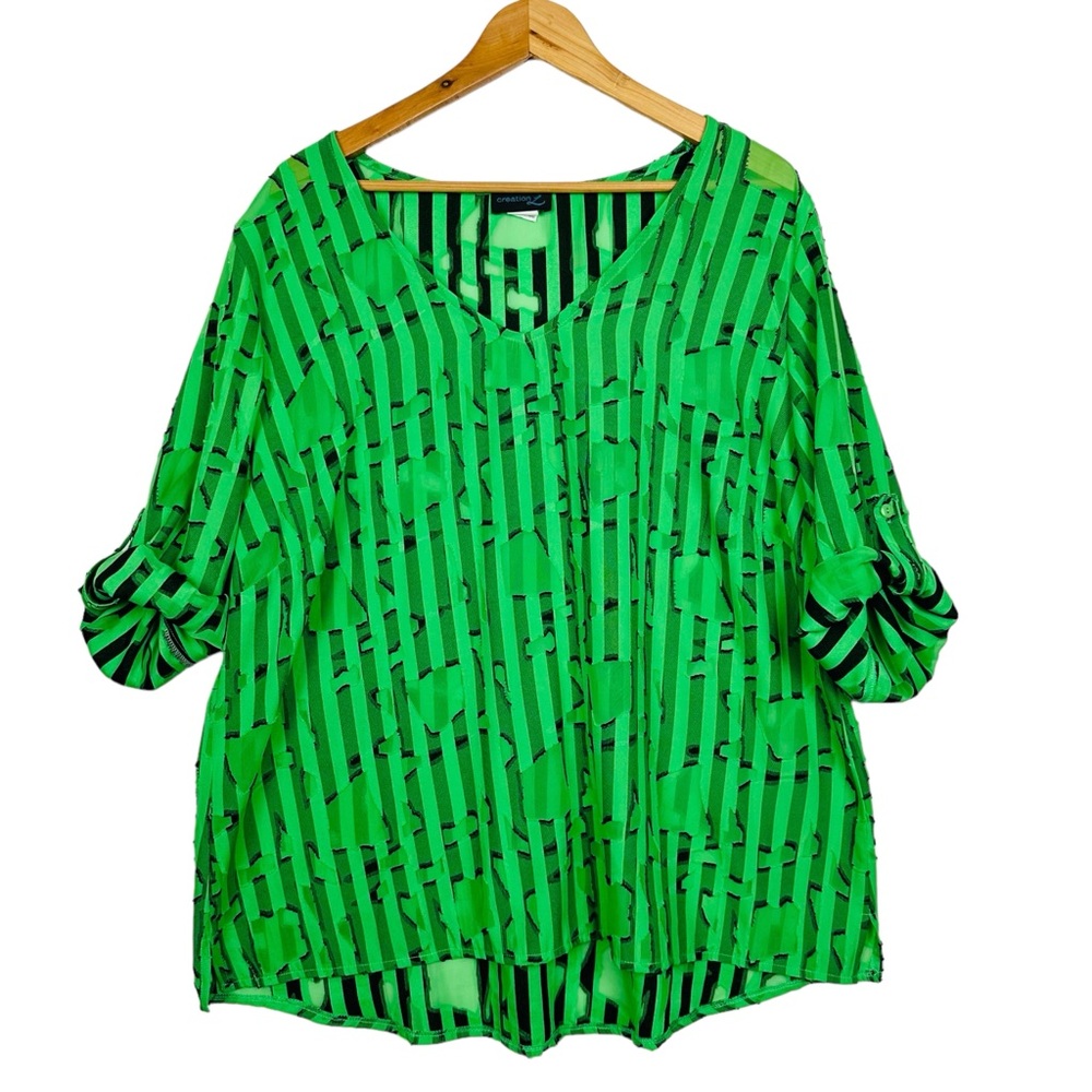 Vintage 90’s Sheer Striped Lightweight Roll Tab Sleeve V Neck Pullover Blouse 16 - Picture 8 of 8